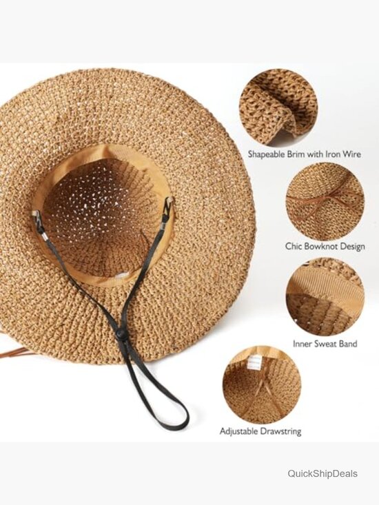 Floppy Wide Brim Straw Sun Hat with Drawstring, Foldable  display picture 2